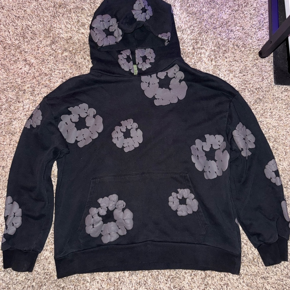 Black and Grey Denim Tear Hoodie